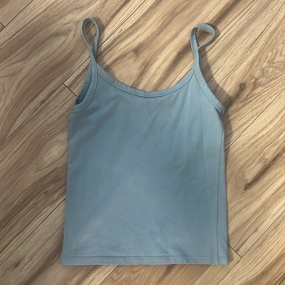 Light blue spaghetti strap tank top yoga om - Picture 3 of 3